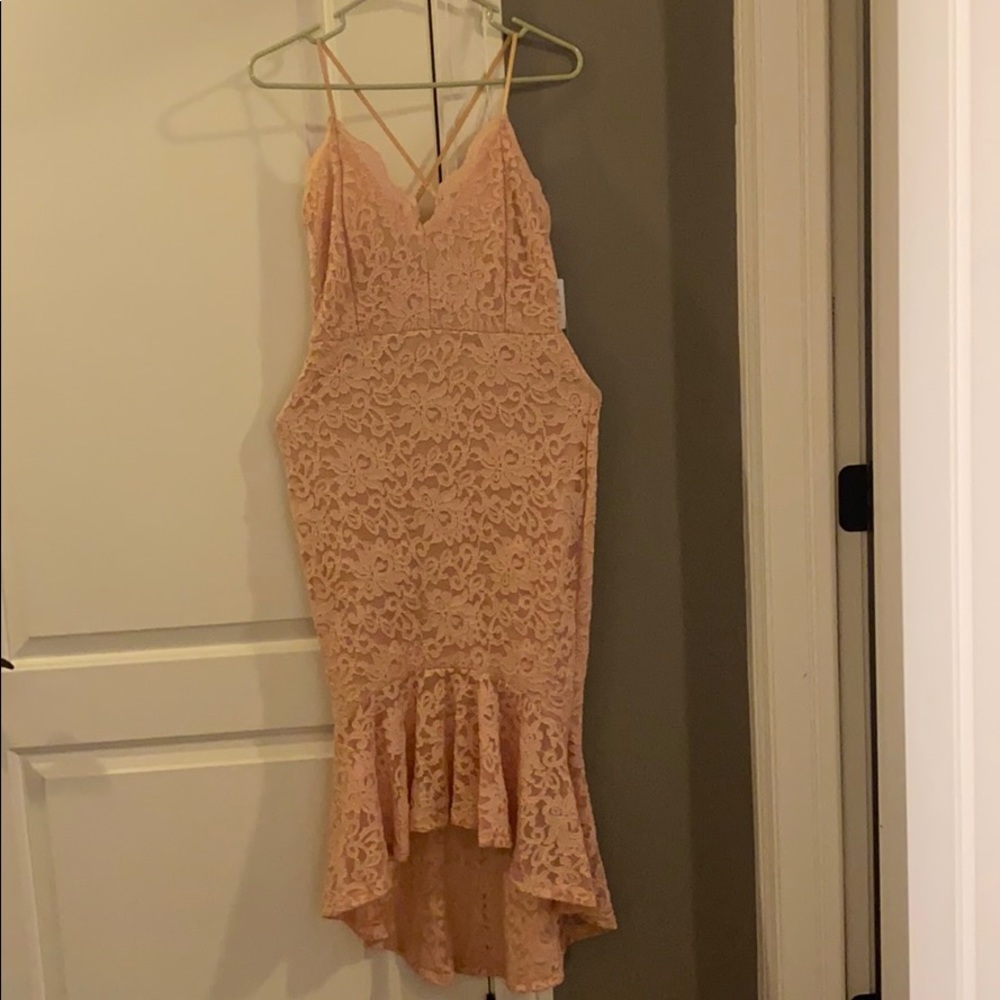 Peach high low lace dress